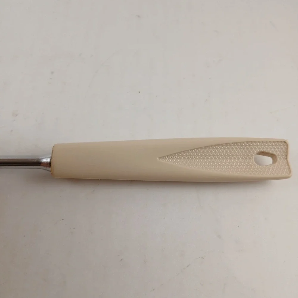 Vintage Ekco Slotted‎ Serving Spoon Stainless Steel Beige Plastic Handle